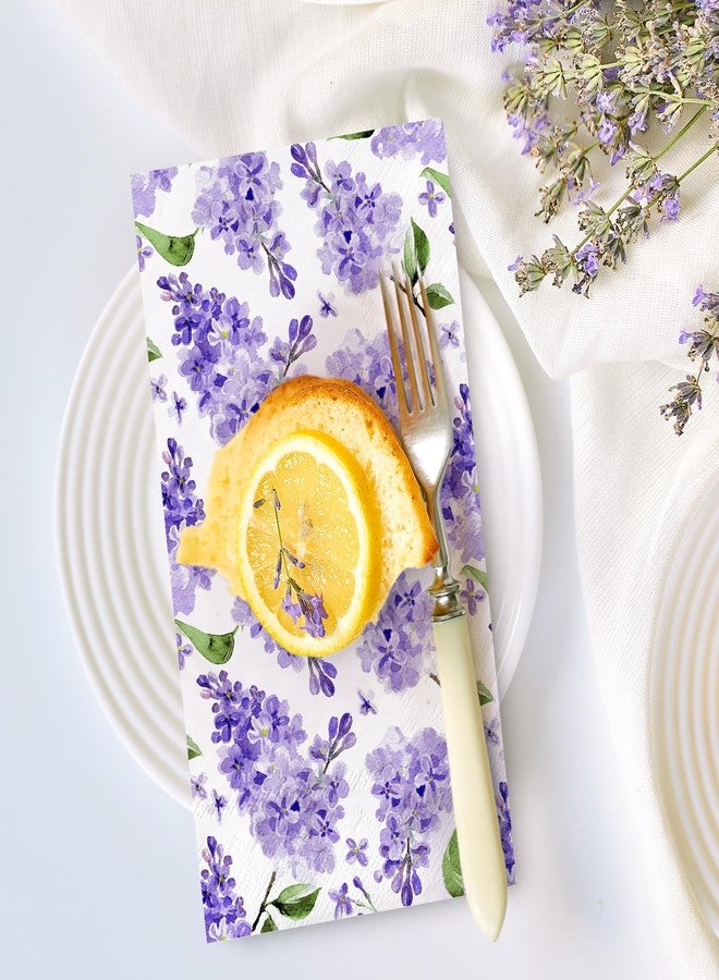 JarThenaAMCS 100Pcs Watercolor Floral Guest Napkins Purple Lilac Flower Disposable Napkins Dinner Hand Towel Paper Napkins For Bathroom Wedding Birthday Party Table Supplies - Image 3